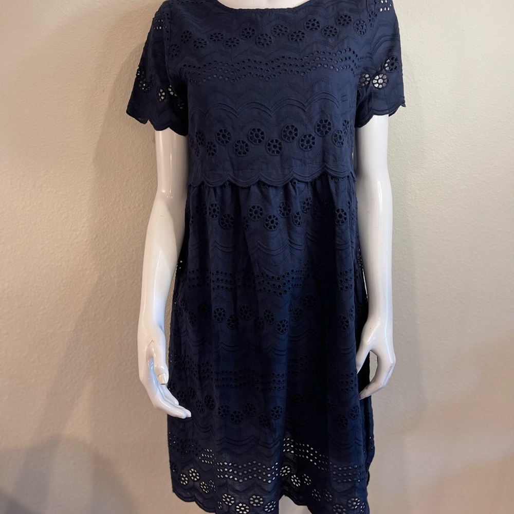 Tea n Rose Scalloped Navy Blue Dress Size Small